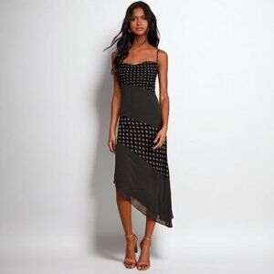 NWT C/meo Collective PALATIAL BLACK SPLICED PAISLEY Asymmetrical MIDI DRESS